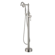 Freestanding Floor Mount Tub Filler with Handheld Shower Roman Bathtub Faucet by Finish, Swivel Spout with Brass Rough-in and Water Hose shamanda-freestanding-tub-filler-with-handheld-shower 
