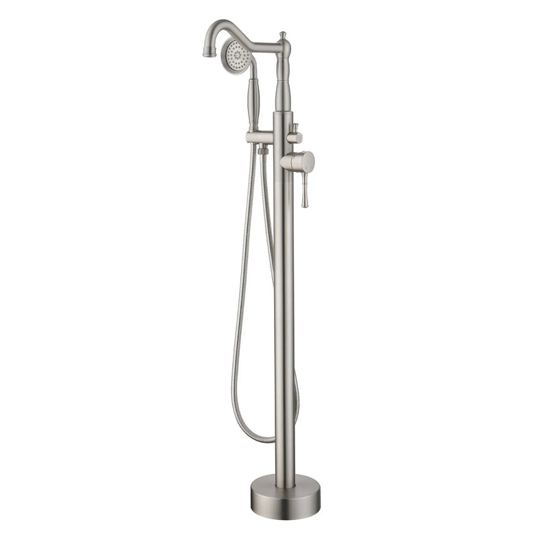 Freestanding Floor Mount Tub Filler with Handheld Shower Roman Bathtub Faucet by Finish, Swivel Spout with Brass Rough-in and Water Hose shamanda-freestanding-tub-filler-with-handheld-shower 