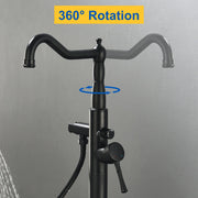 Freestanding Floor Mount Tub Filler with Handheld Shower Roman Bathtub Faucet by Finish, Swivel Spout with Brass Rough-in and Water Hose shamanda-freestanding-tub-filler-with-handheld-shower 