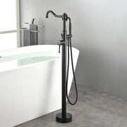 Freestanding Floor Mount Tub Filler with Handheld Shower Roman Bathtub Faucet by Finish, Swivel Spout with Brass Rough-in and Water Hose shamanda-freestanding-tub-filler-with-handheld-shower 