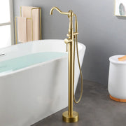 Freestanding Floor Mount Tub Filler with Handheld Shower Roman Bathtub Faucet by Finish, Swivel Spout with Brass Rough-in and Water Hose shamanda-freestanding-tub-filler-with-handheld-shower 
