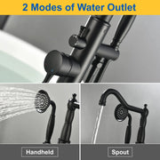 Freestanding Floor Mount Tub Filler with Handheld Shower Roman Bathtub Faucet by Finish, Swivel Spout with Brass Rough-in and Water Hose shamanda-freestanding-tub-filler-with-handheld-shower 