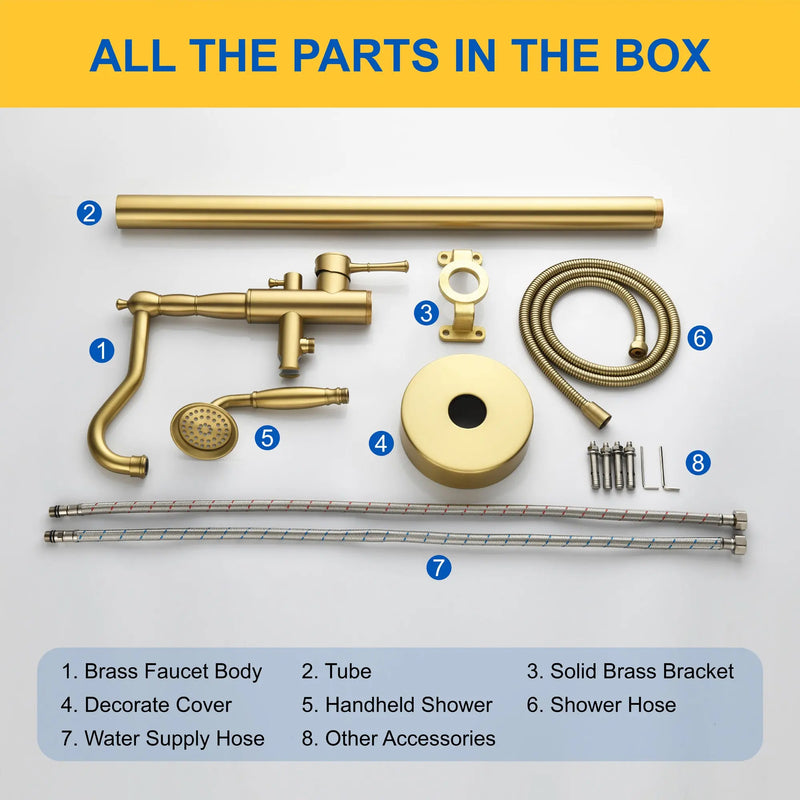 Freestanding Floor Mount Tub Filler with Handheld Shower Roman Bathtub Faucet by Finish, Swivel Spout with Brass Rough-in and Water Hose shamanda-freestanding-tub-filler-with-handheld-shower 