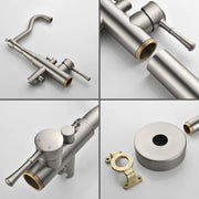 Freestanding Floor Mount Tub Filler with Handheld Shower Roman Bathtub Faucet by Finish, Swivel Spout with Brass Rough-in and Water Hose shamanda-freestanding-tub-filler-with-handheld-shower 