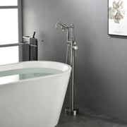 Freestanding Floor Mount Tub Filler with Handheld Shower Roman Bathtub Faucet by Finish, Swivel Spout with Brass Rough-in and Water Hose shamanda-freestanding-tub-filler-with-handheld-shower 