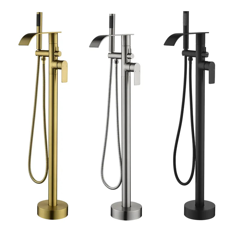 High-flow freestanding tub faucet with hand shower in Brushed Gold | Brushed Nickel | Matte Black high-flow-freestanding-tub-faucet-with-hand-shower-in-brushed-gold-brushed-nickel-matte-black 