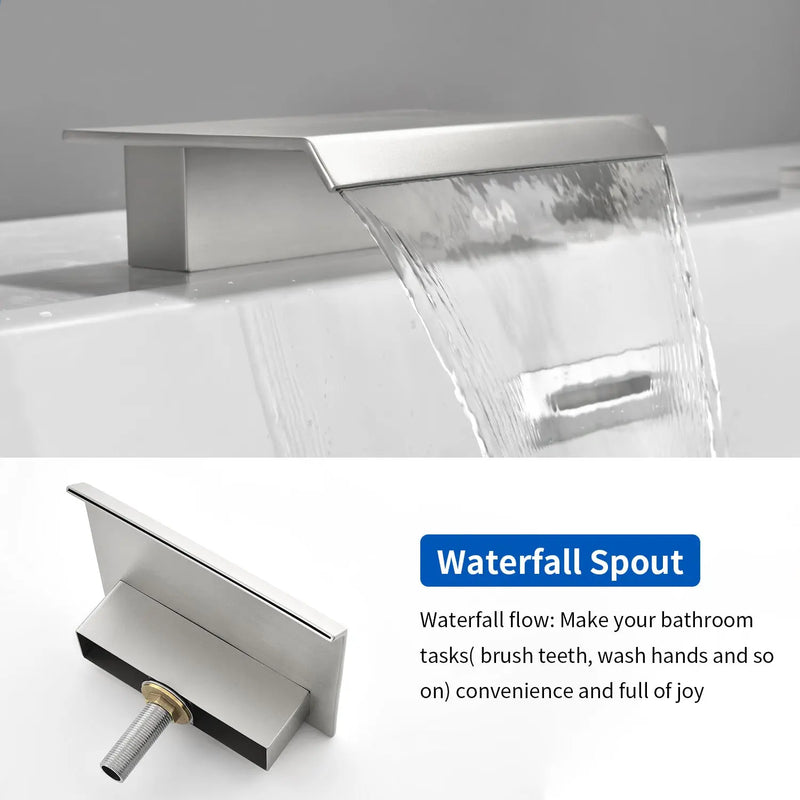High Flow Roman Tub Faucet 5 Hole Deck Mounted Waterfall Bath Shower Mixer Tap in Matte Black, Brushed Nickel, Brushed Gold 5-hole-deck-mounted-waterfall-bath-shower-mixer-tap-in-matte-black-brushed-nickel-brushed-gold 