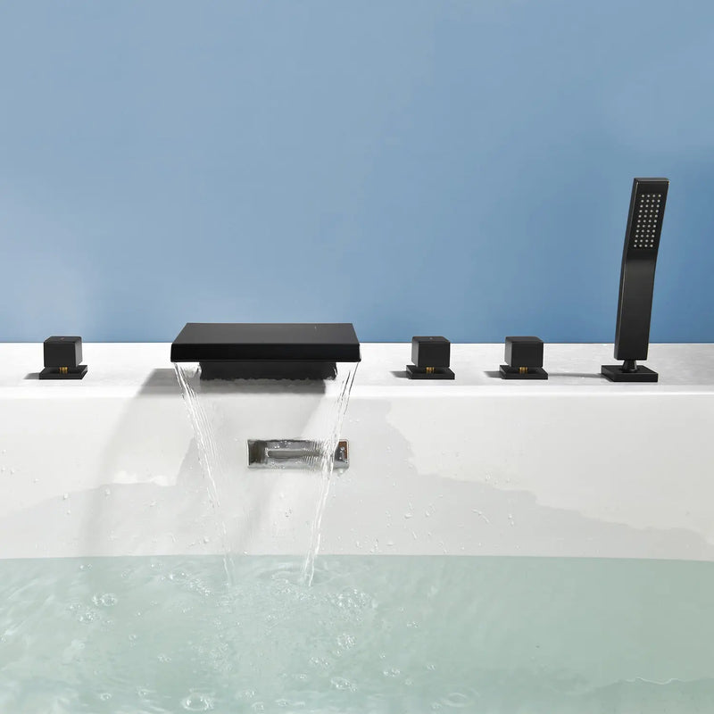 High Flow Roman Tub Faucet 5 Hole Deck Mounted Waterfall Bath Shower Mixer Tap in Matte Black, Brushed Nickel, Brushed Gold 5-hole-deck-mounted-waterfall-bath-shower-mixer-tap-in-matte-black-brushed-nickel-brushed-gold 