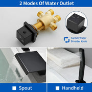 High Flow Roman Tub Faucet 5 Hole Deck Mounted Waterfall Bath Shower Mixer Tap in Matte Black, Brushed Nickel, Brushed Gold 5-hole-deck-mounted-waterfall-bath-shower-mixer-tap-in-matte-black-brushed-nickel-brushed-gold 