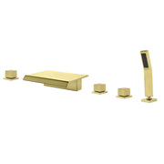 High Flow Roman Tub Faucet 5 Hole Deck Mounted Waterfall Bath Shower Mixer Tap in Matte Black, Brushed Nickel, Brushed Gold 5-hole-deck-mounted-waterfall-bath-shower-mixer-tap-in-matte-black-brushed-nickel-brushed-gold Brushed Gold / Brass & SUS304 / 17.5*13.4*5.5 inches