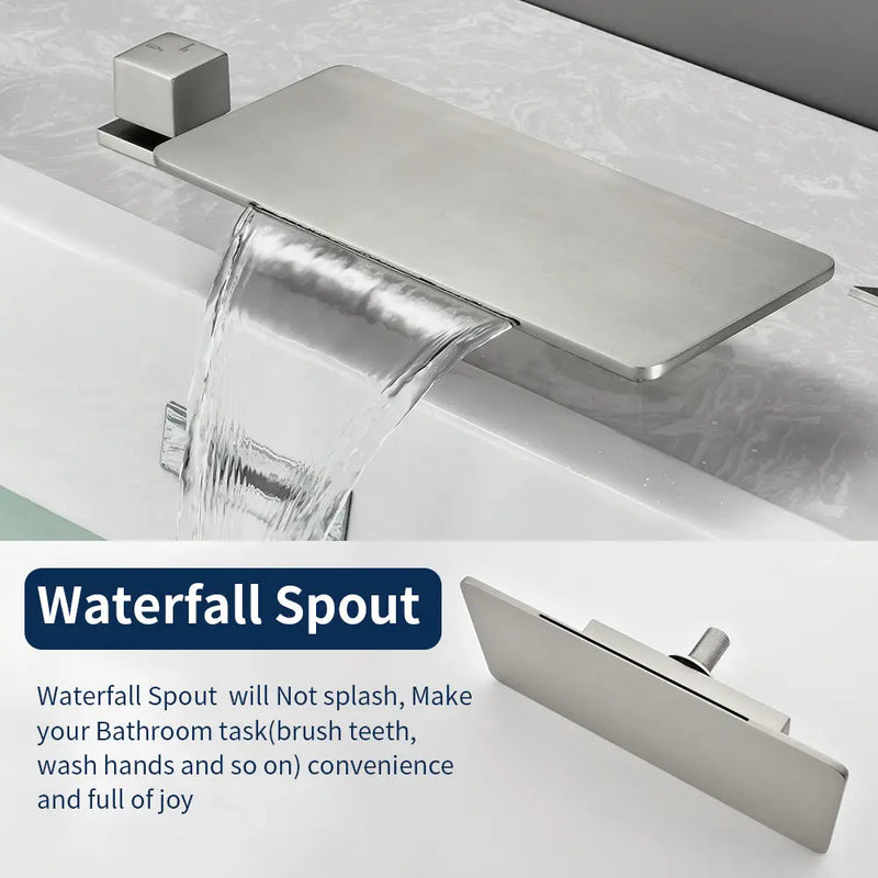 High Flow roman faucet set 4-piece Waterfall Tub Filler with Rough-in Valve and hand shower high-flow-waterfall-roman-faucet-set-with-with-rough-in-valve-and-hand-shower 