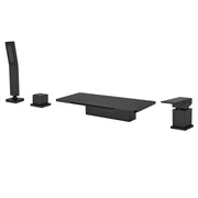 High Flow roman faucet set 4-piece Waterfall Tub Filler with Rough-in Valve and hand shower high-flow-waterfall-roman-faucet-set-with-with-rough-in-valve-and-hand-shower Matte Black / Brass & SUS304 / 17.7*12.8*3.5 inches