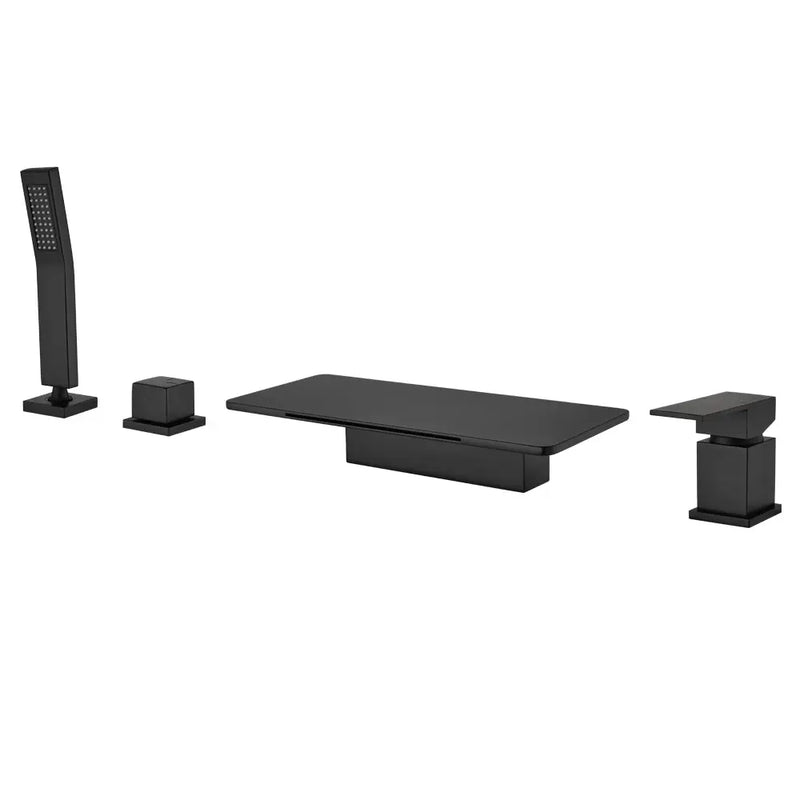 High Flow roman faucet set 4-piece Waterfall Tub Filler with Rough-in Valve and hand shower high-flow-waterfall-roman-faucet-set-with-with-rough-in-valve-and-hand-shower Matte Black / Brass & SUS304 / 17.7*12.8*3.5 inches