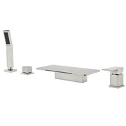 High Flow roman faucet set 4-piece Waterfall Tub Filler with Rough-in Valve and hand shower high-flow-waterfall-roman-faucet-set-with-with-rough-in-valve-and-hand-shower Brushed Nickel / Brass & SUS304 / 17.7*12.8*3.5 inches