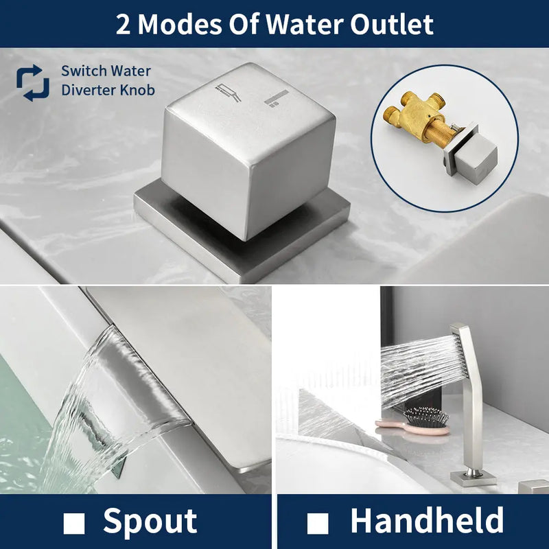 High Flow roman faucet set 4-piece Waterfall Tub Filler with Rough-in Valve and hand shower high-flow-waterfall-roman-faucet-set-with-with-rough-in-valve-and-hand-shower 