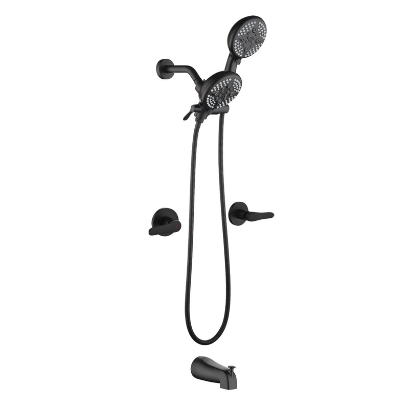 High pressure 5-Mode Dual 2 in 1 Wall mounted Shower System Combo with tub spout and cross handle high-pressure-5-mode-dual-2-in-1-wall-mounted-shower-system-combo-with-tub-spout-and-cross-handle Matte Black / Brass & SUS304 & ABS / 17.3*10.1*5.4 inches