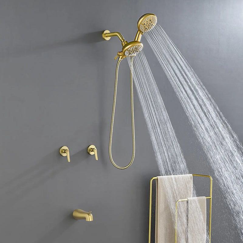 High pressure 5-Mode Dual 2 in 1 Wall mounted Shower System Combo with tub spout and cross handle high-pressure-5-mode-dual-2-in-1-wall-mounted-shower-system-combo-with-tub-spout-and-cross-handle 