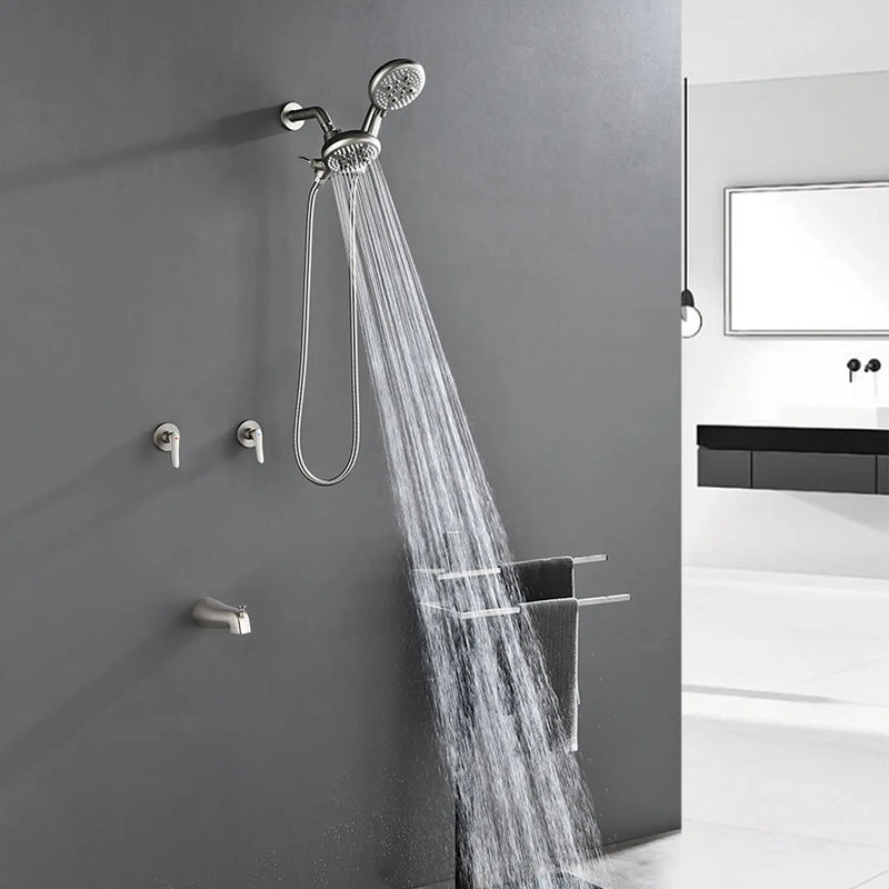 High pressure 5-Mode Dual 2 in 1 Wall mounted Shower System Combo with tub spout and cross handle high-pressure-5-mode-dual-2-in-1-wall-mounted-shower-system-combo-with-tub-spout-and-cross-handle 