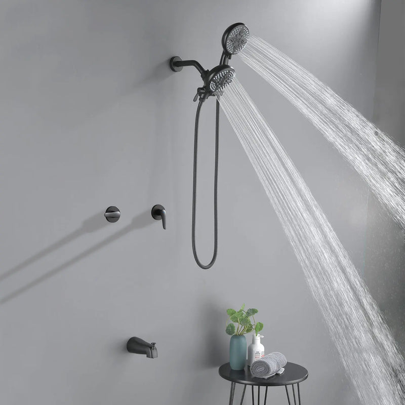 High pressure 5-Mode Dual 2 in 1 Wall mounted Shower System Combo with tub spout and cross handle high-pressure-5-mode-dual-2-in-1-wall-mounted-shower-system-combo-with-tub-spout-and-cross-handle 