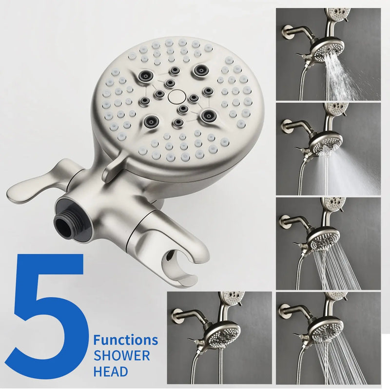 High pressure 5-Mode Dual 2 in 1 Wall mounted Shower System Combo with tub spout and cross handle high-pressure-5-mode-dual-2-in-1-wall-mounted-shower-system-combo-with-tub-spout-and-cross-handle 