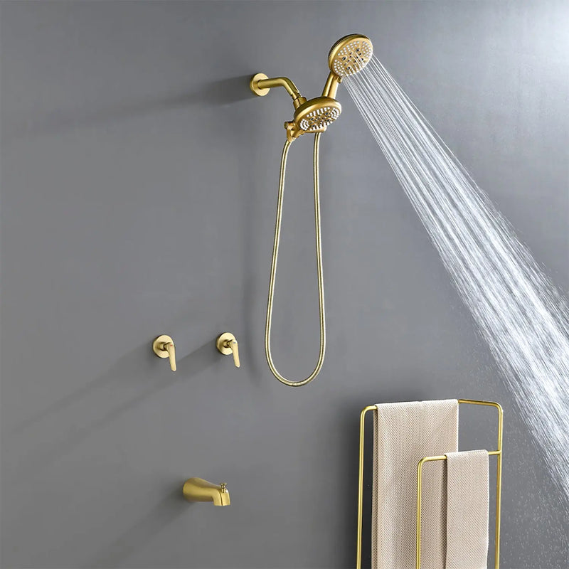 High pressure 5-Mode Dual 2 in 1 Wall mounted Shower System Combo with tub spout and cross handle high-pressure-5-mode-dual-2-in-1-wall-mounted-shower-system-combo-with-tub-spout-and-cross-handle 