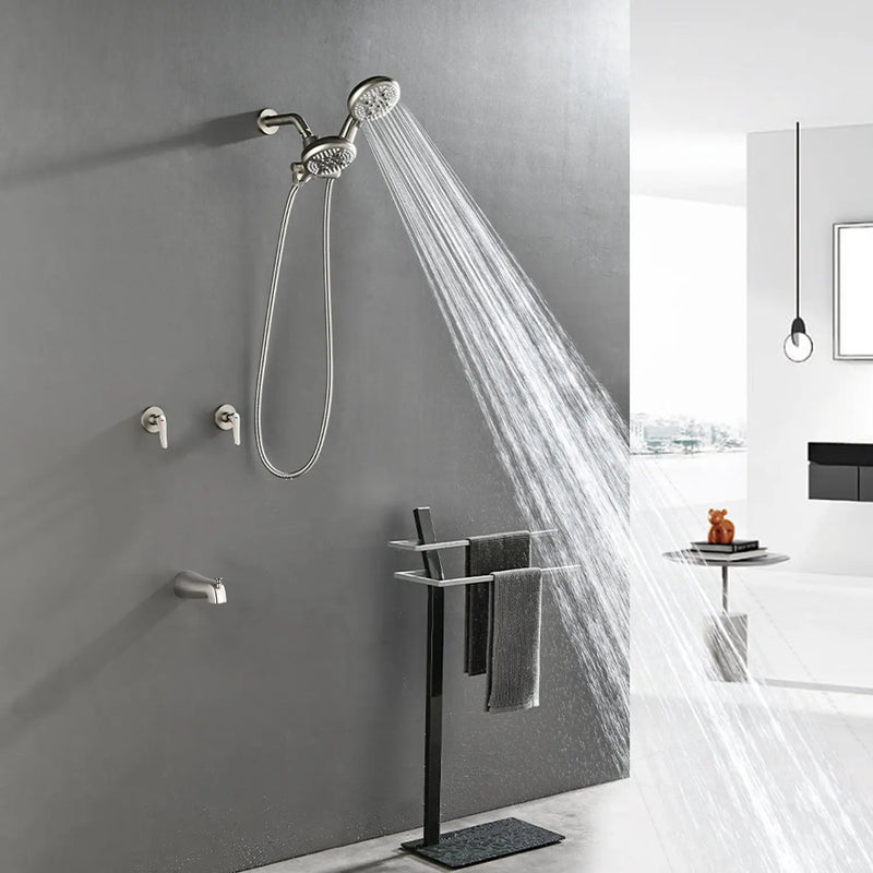 High pressure 5-Mode Dual 2 in 1 Wall mounted Shower System Combo with tub spout and cross handle high-pressure-5-mode-dual-2-in-1-wall-mounted-shower-system-combo-with-tub-spout-and-cross-handle 
