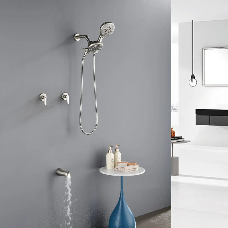 High pressure 5-Mode Dual 2 in 1 Wall mounted Shower System Combo with tub spout and cross handle high-pressure-5-mode-dual-2-in-1-wall-mounted-shower-system-combo-with-tub-spout-and-cross-handle 