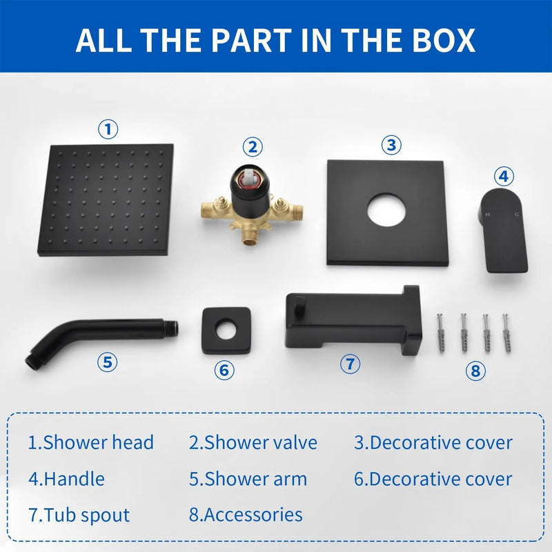 High pressure Single function 6 inch Square Shower Trim Kit with Diverting Tub Spout high-pressure-single-function-6-inch-square-shower-trim-kit-with-diverting-tub-spout 