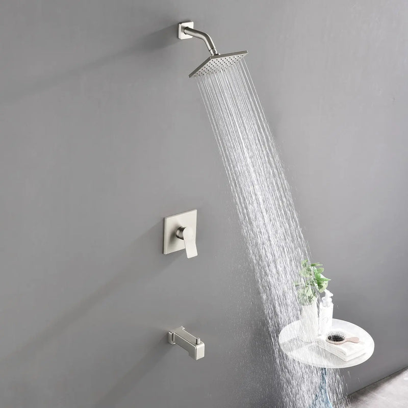 High pressure Single function 6 inch Square Shower Trim Kit with Diverting Tub Spout high-pressure-single-function-6-inch-square-shower-trim-kit-with-diverting-tub-spout Brushed Nickel / Brass & SUS304 & ABS / 17.3*10.1*5.4 inches