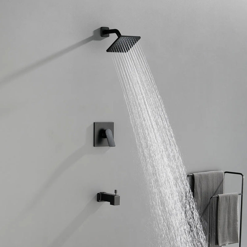 High pressure Single function 6 inch Square Shower Trim Kit with Diverting Tub Spout high-pressure-single-function-6-inch-square-shower-trim-kit-with-diverting-tub-spout Matte Black / Brass & SUS304 & ABS / 17.3*10.1*5.4 inches