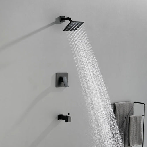 High pressure Single function 6 inch Square Shower Trim Kit with Diverting Tub Spout high-pressure-single-function-6-inch-square-shower-trim-kit-with-diverting-tub-spout Matte Black / Brass & SUS304 & ABS / 17.3*10.1*5.4 inches