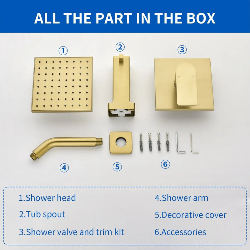 High pressure Single function 6 inch Square Shower Trim Kit with Diverting Tub Spout high-pressure-single-function-6-inch-square-shower-trim-kit-with-diverting-tub-spout 