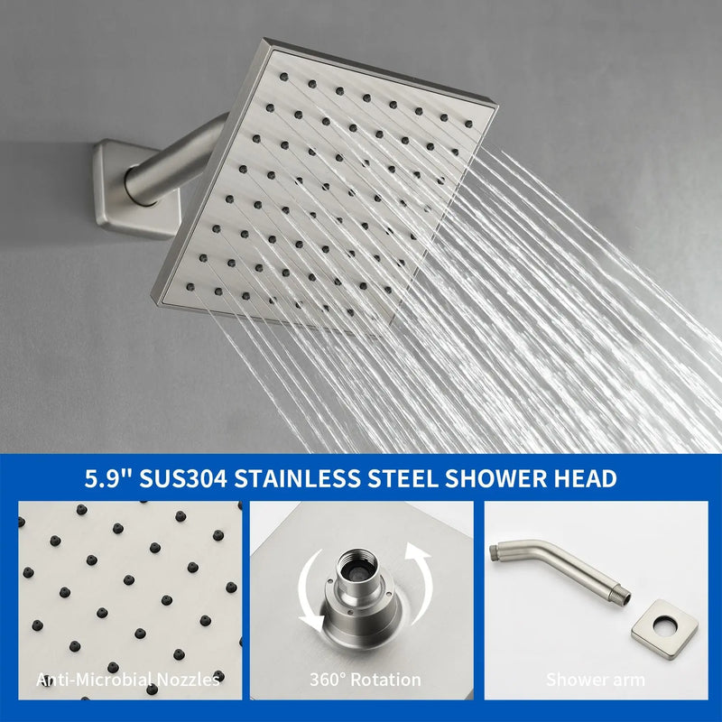 High pressure Single function 6 inch Square Shower Trim Kit with Diverting Tub Spout high-pressure-single-function-6-inch-square-shower-trim-kit-with-diverting-tub-spout 