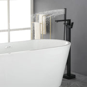 Luxury Freestanding Bathtub Faucet Single Handle Waterfall Tub Filler with Handheld Shower shamanda-freestanding-tub-filler-brushed-gold 