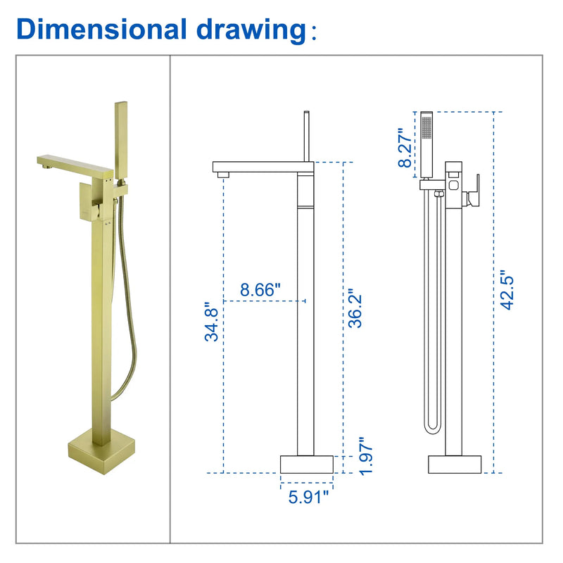 Luxury Freestanding Bathtub Faucet Single Handle Waterfall Tub Filler with Handheld Shower shamanda-freestanding-tub-filler-brushed-gold 