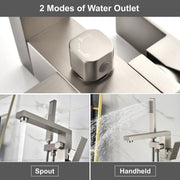 Luxury Freestanding Bathtub Faucet Single Handle Waterfall Tub Filler with Handheld Shower shamanda-freestanding-tub-filler-brushed-gold 