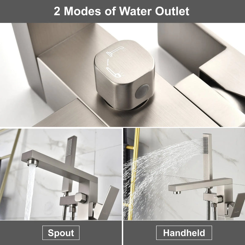 Luxury Freestanding Bathtub Faucet Single Handle Waterfall Tub Filler with Handheld Shower shamanda-freestanding-tub-filler-brushed-gold 