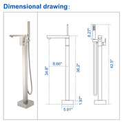 Luxury Freestanding Bathtub Faucet Single Handle Waterfall Tub Filler with Handheld Shower shamanda-freestanding-tub-filler-brushed-gold 