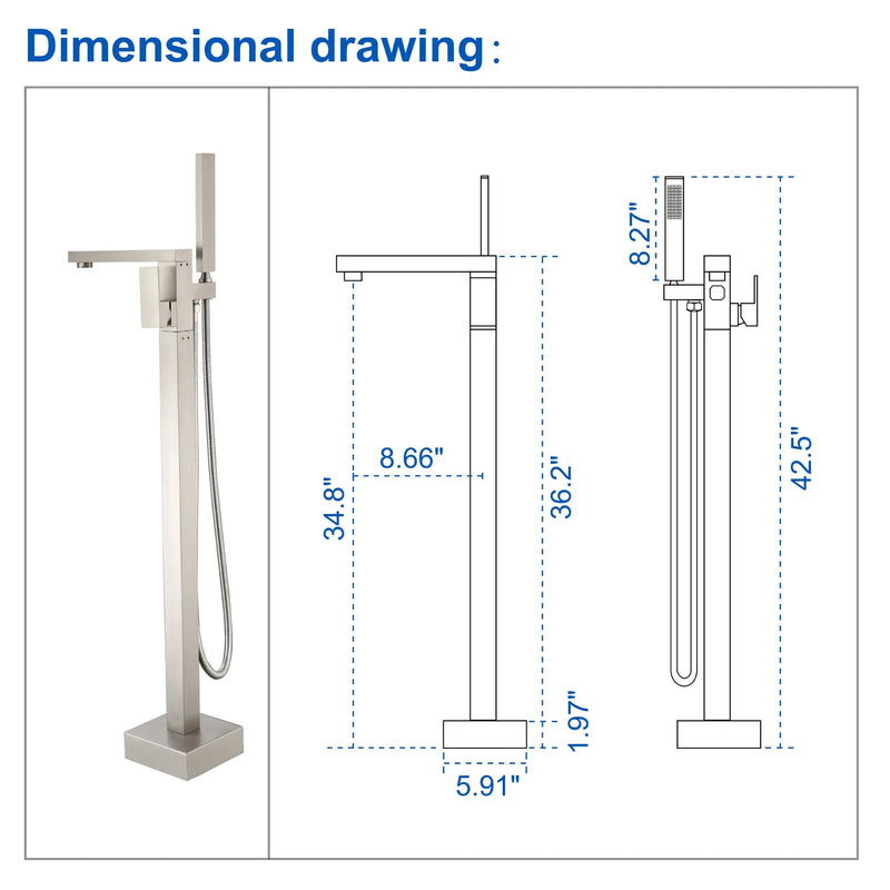 Luxury Freestanding Bathtub Faucet Single Handle Waterfall Tub Filler with Handheld Shower shamanda-freestanding-tub-filler-brushed-gold 