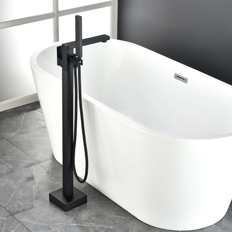 Luxury Freestanding Bathtub Faucet Single Handle Waterfall Tub Filler with Handheld Shower shamanda-freestanding-tub-filler-brushed-gold 