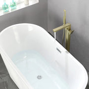 Luxury Freestanding Bathtub Faucet Single Handle Waterfall Tub Filler with Handheld Shower shamanda-freestanding-tub-filler-brushed-gold 