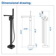 Luxury Freestanding Bathtub Faucet Single Handle Waterfall Tub Filler with Handheld Shower shamanda-freestanding-tub-filler-brushed-gold 
