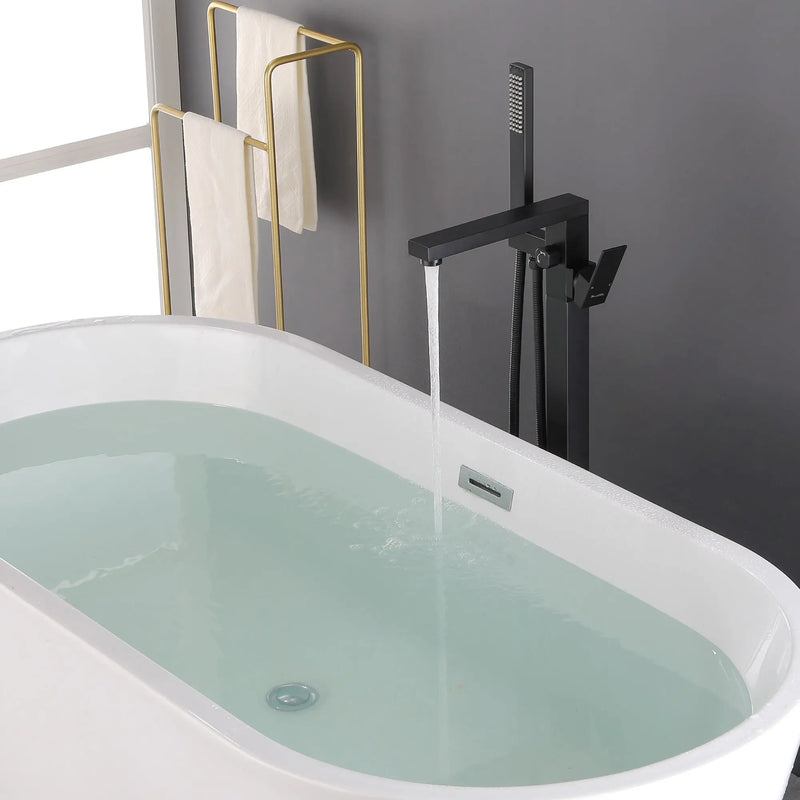 Luxury Freestanding Bathtub Faucet Single Handle Waterfall Tub Filler with Handheld Shower shamanda-freestanding-tub-filler-brushed-gold 