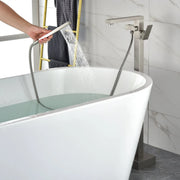 Luxury Freestanding Bathtub Faucet Single Handle Waterfall Tub Filler with Handheld Shower shamanda-freestanding-tub-filler-brushed-gold 