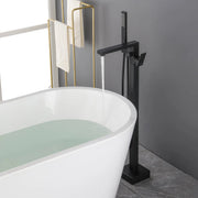 Luxury Freestanding Bathtub Faucet Single Handle Waterfall Tub Filler with Handheld Shower shamanda-freestanding-tub-filler-brushed-gold Matte Black / Brass / ‎30.5 x 11 x 7.5 inches