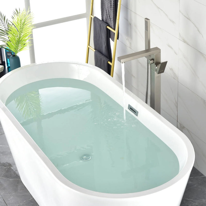 Luxury Freestanding Bathtub Faucet Single Handle Waterfall Tub Filler with Handheld Shower shamanda-freestanding-tub-filler-brushed-gold Brushed Nickel / Brass / ‎30.5 x 11 x 7.5 inches