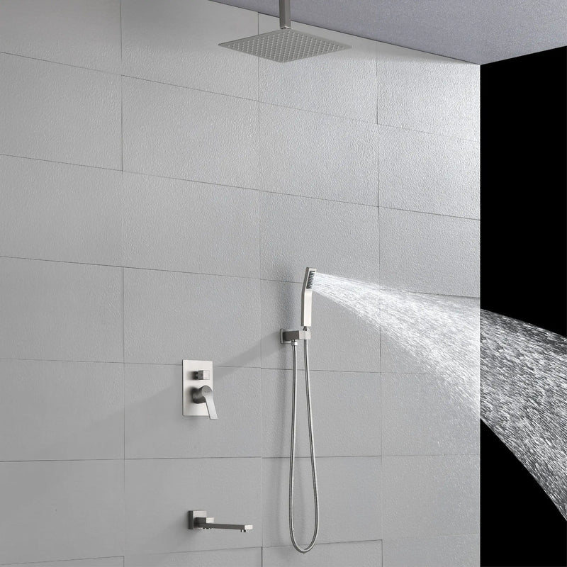 Luxury Tub Shower Faucet Combo Set with Rough-in Valve, Wall Mounted 10inch Shower System with Tub Spout Bathroom Shower Fixture Shower Valve and Trim Kit luxury-tub-shower-faucet-combo-set-with-rough-in-valve-wall-mounted-shower-system-with-tub-spout-bathroom-shower-fixture-shower-valve-and-trim-kit 