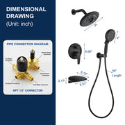 Luxury Tub Shower Faucet Set with Round-in Valve, Wall Mounted Shower System with Waterfall Tub Spout and 6-Setting Rain Shower Head with 9-Setting Handheld luxury-tub-shower-faucet-set-with-round-in-valve-wall-mounted-shower-system-with-waterfall-tub-spout-and-6-setting-rain-shower-head-with-9-setting-handheld-matte-black 