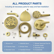 Luxury Tub Shower Faucet Set with Round-in Valve, Wall Mounted Shower System with Waterfall Tub Spout and 6-Setting Rain Shower Head with 9-Setting Handheld luxury-tub-shower-faucet-set-with-round-in-valve-wall-mounted-shower-system-with-waterfall-tub-spout-and-6-setting-rain-shower-head-with-9-setting-handheld-matte-black 