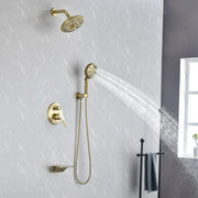 Luxury Tub Shower Faucet Set with Round-in Valve, Wall Mounted Shower System with Waterfall Tub Spout and 6-Setting Rain Shower Head with 9-Setting Handheld luxury-tub-shower-faucet-set-with-round-in-valve-wall-mounted-shower-system-with-waterfall-tub-spout-and-6-setting-rain-shower-head-with-9-setting-handheld-matte-black 
